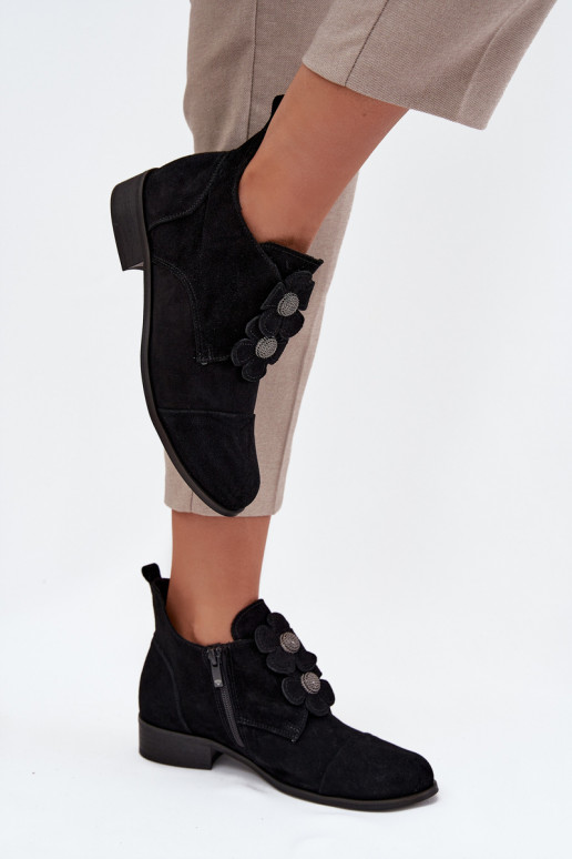 iš zomšos batai   su gėlių motyvaiskami Zazoo 3080 Juodos spalvos