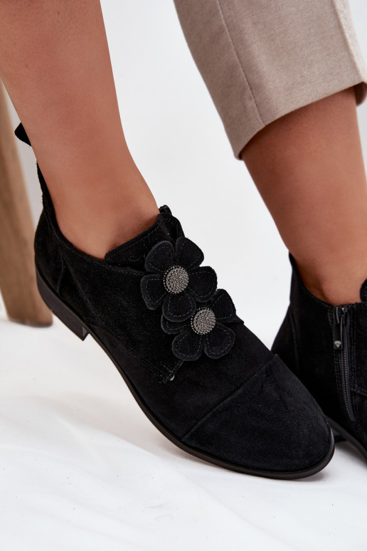 iš zomšos batai   su gėlių motyvaiskami Zazoo 3080 Juodos spalvos