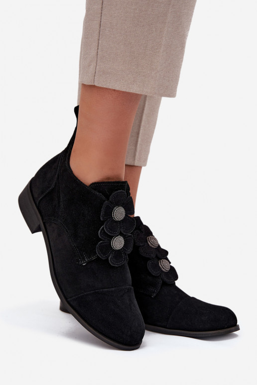 iš zomšos batai   su gėlių motyvaiskami Zazoo 3080 Juodos spalvos