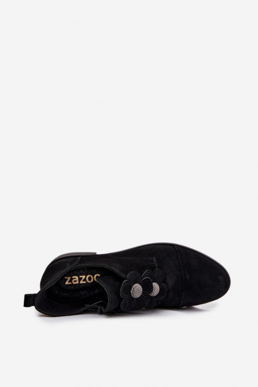 iš zomšos batai   su gėlių motyvaiskami Zazoo 3080 Juodos spalvos