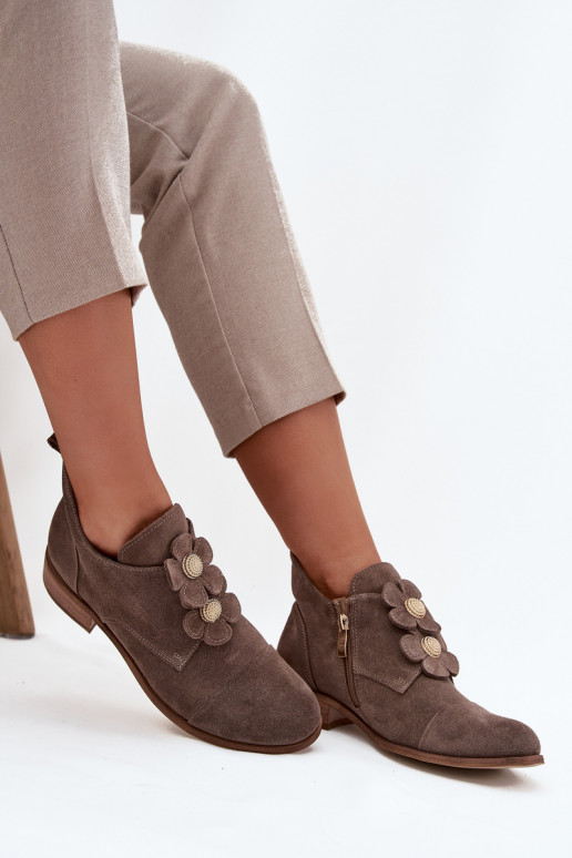 iš zomšos batai   su gėlių motyvaiskami Zazoo 3080 smėlio spalvos