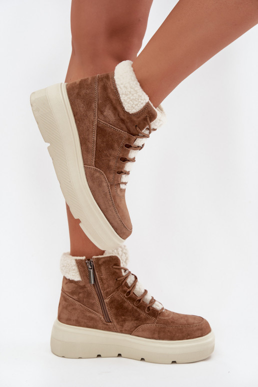iš zomšos sniego batai  su pašiltinimu su platforma Vinceza 95354 Camel