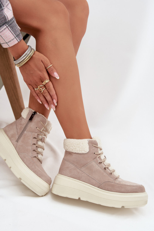 iš zomšos sniego batai  su pašiltinimu su platforma Vinceza 95354 smėlio spalvos