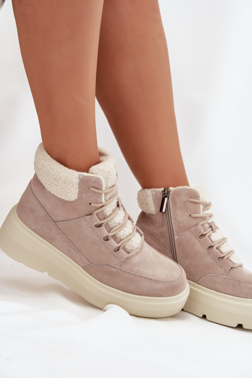 iš zomšos sniego batai  su pašiltinimu su platforma Vinceza 95354 smėlio spalvos
