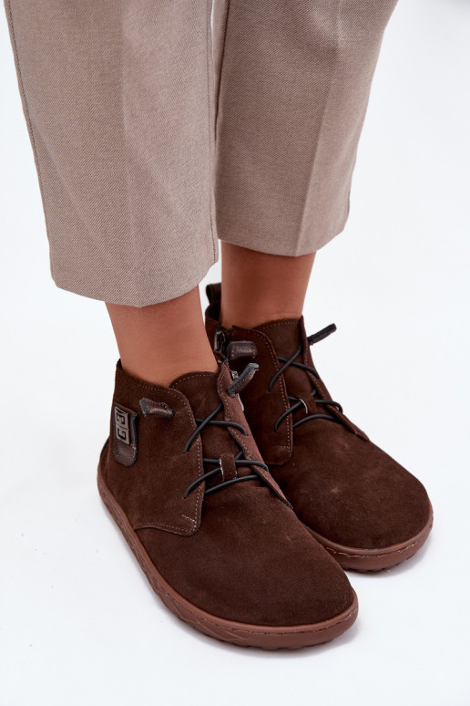 iš zomšos batai Barefoot   Detalem Zazoo 30072 Czekoladowe