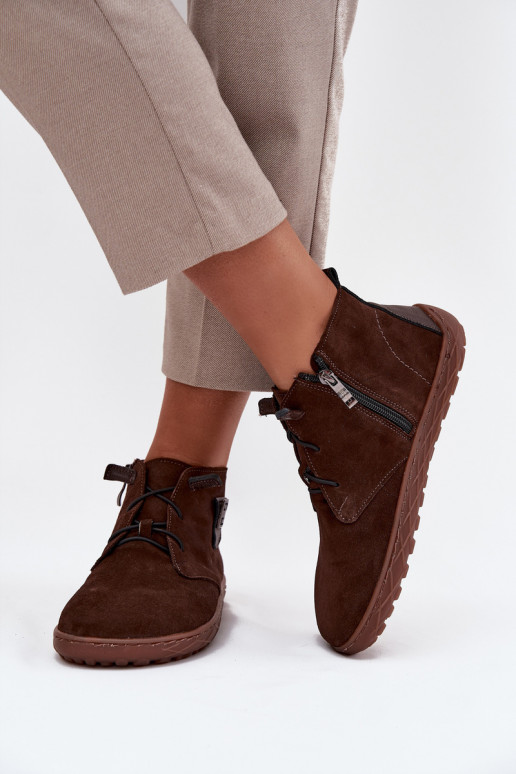 iš zomšos batai Barefoot   Detalem Zazoo 30072 Czekoladowe