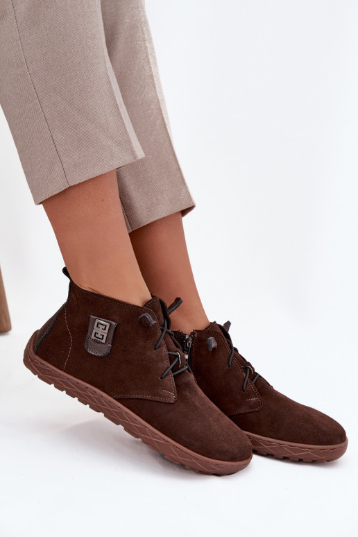 iš zomšos batai Barefoot   Detalem Zazoo 30072 Czekoladowe