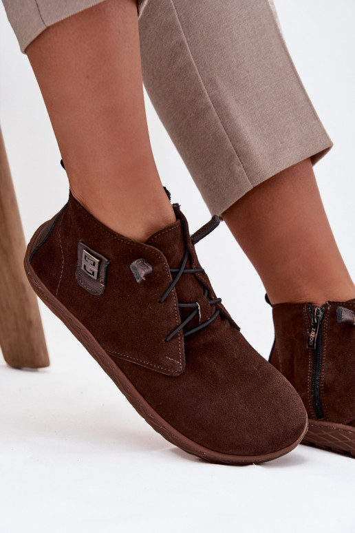 iš zomšos batai Barefoot   Detalem Zazoo 30072 Czekoladowe
