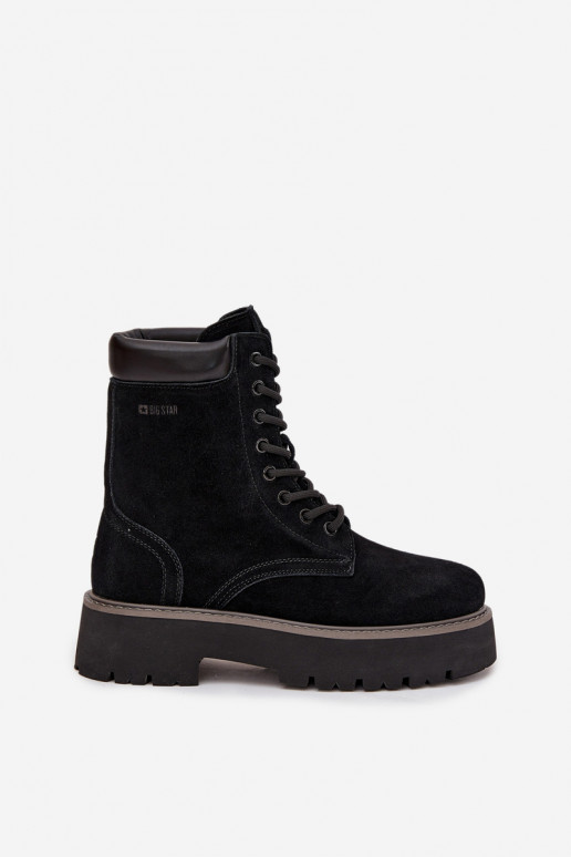 Zomšiniai batai auliniai batai  su raišteliais Big Star SS274791 Juodos spalvos