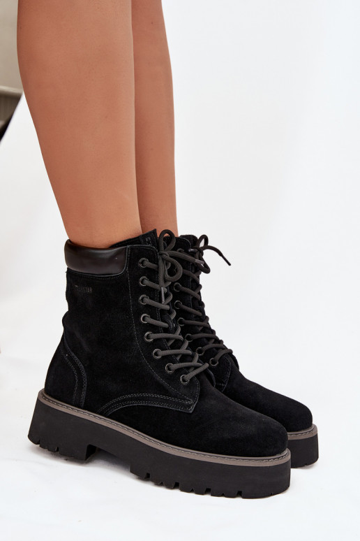 Zomšiniai batai auliniai batai  su raišteliais Big Star SS274791 Juodos spalvos