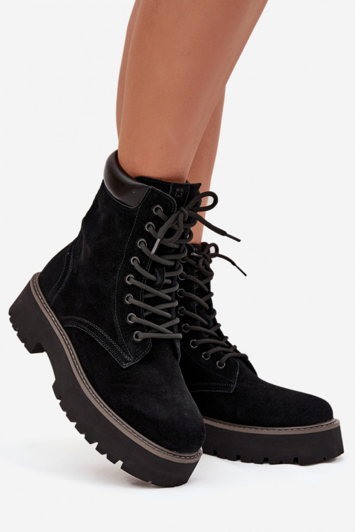 Zomšiniai batai auliniai batai  su raišteliais Big Star SS274791 Juodos spalvos