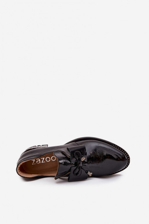 su lako efektu batai  žemu kulniuku su kaspinais Zazoo 1399 Juodos spalvos