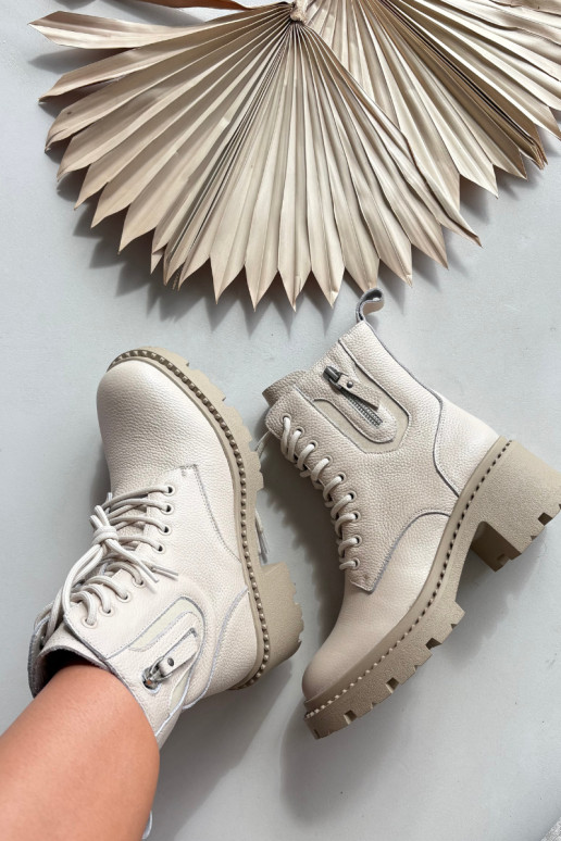 Odiniai moteriški aulinukai su kulnais, šilti Vinceza 86418 smėlio spalvos