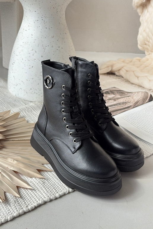 darbiniai moteriški kulkšnies batai pašiltinti su platforma su puošniomis detalėmis Vinceza 16513 juodos spalvos