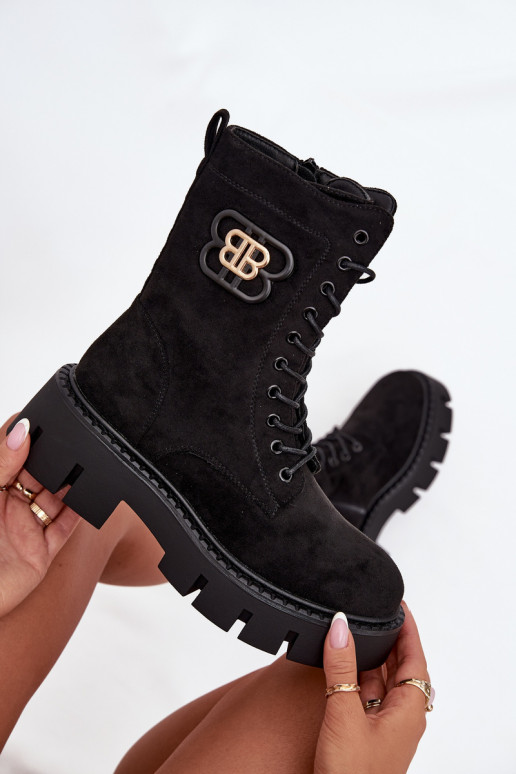 Pašiltinti aulinukai ir nokerai moteriški su ornamentais juodos spalvos Melisse