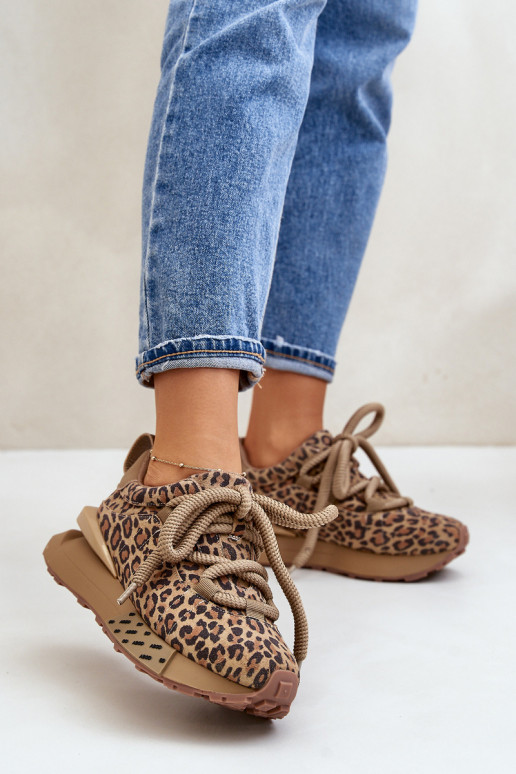 iš zomšos  modelio batai  su platforma Z Grubym m su leopardo kailio raštais Artiker 55C0135 rudos spalvos