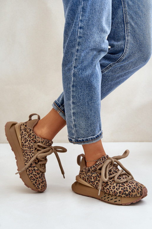 iš zomšos  modelio batai  su platforma Z Grubym m su leopardo kailio raštais Artiker 55C0135 rudos spalvos