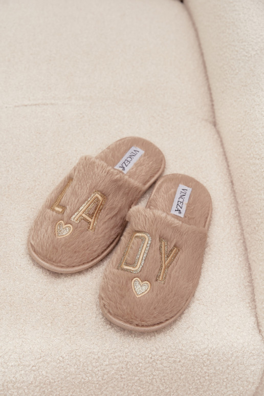 Šlepetės  su kailiuku LADY Vinceza 19958 smėlio spalvos