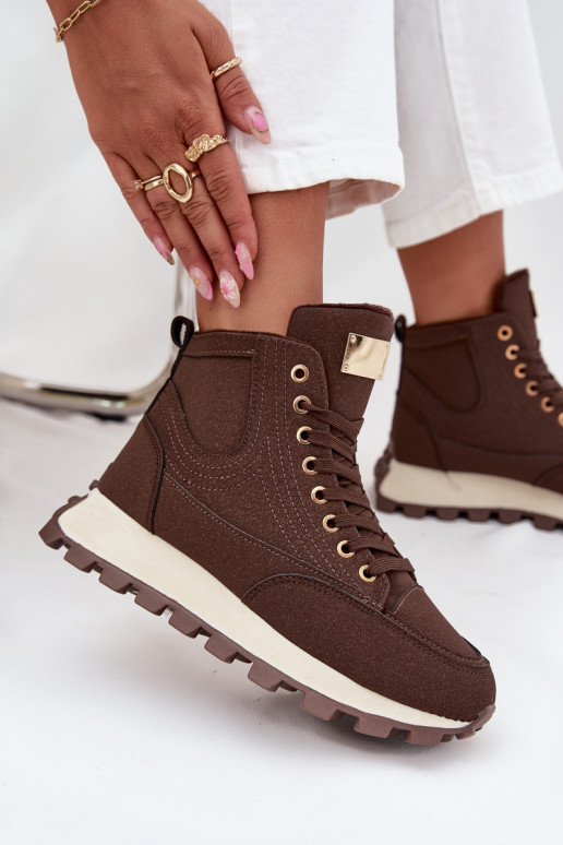 pašiltinti batai  su platforma rudos spalvos Marivira