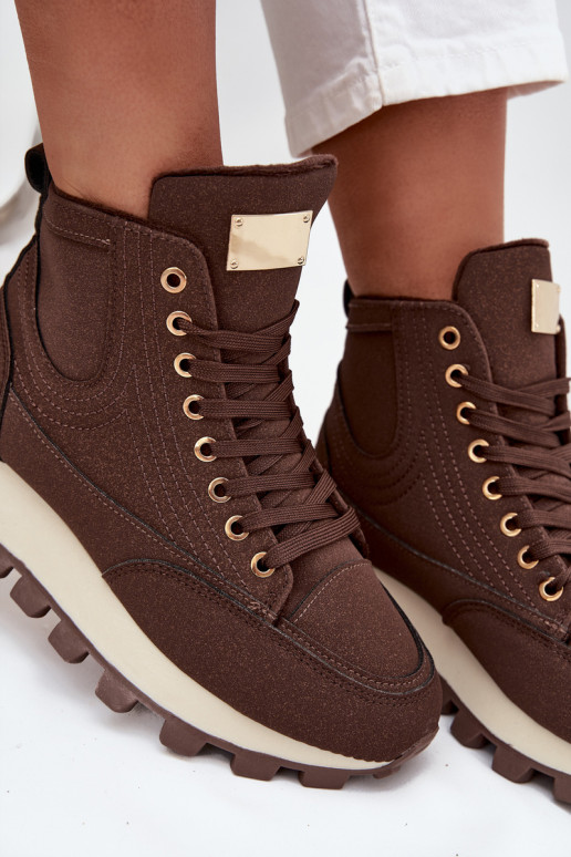 pašiltinti batai  su platforma rudos spalvos Marivira