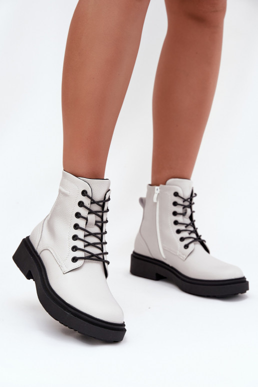 pašiltinti Moteriški aulinukai Z Naturalnej Skóry Sergio Leone BT25248-S baltos spalvos