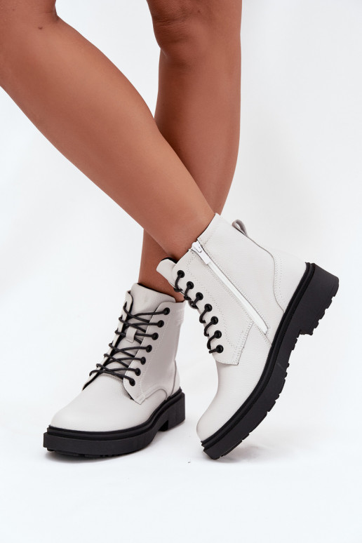 pašiltinti Moteriški aulinukai Z Naturalnej Skóry Sergio Leone BT25248-S baltos spalvos