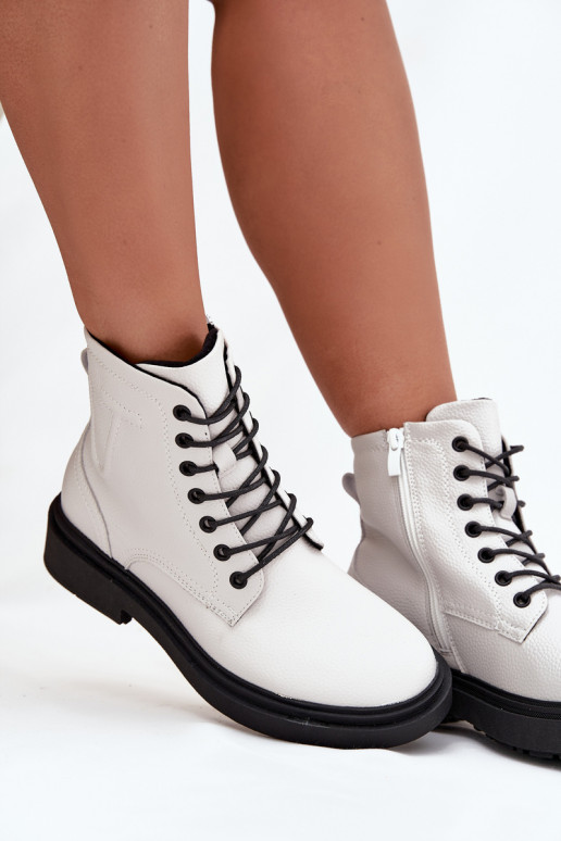 pašiltinti Moteriški aulinukai Z Naturalnej Skóry Sergio Leone BT25248-S baltos spalvos