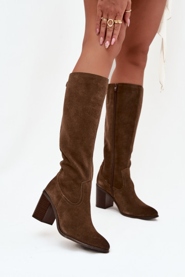 moteriški ilgaauliai batai Z Naturalnego Zamszu pašiltinti Obcas Słupek Sergio Leone KZ25668-S žalios spalvos