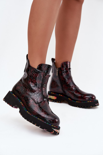 su lako efektu Moteriški aulinukai Z Naturalnej Skóry pašiltinti Artiker 57C0165 bordo spalvos