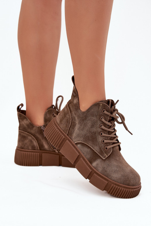 iš zomšos žemakulniai batai moterims su platforma Big Star SS274594 smėlio spalvos