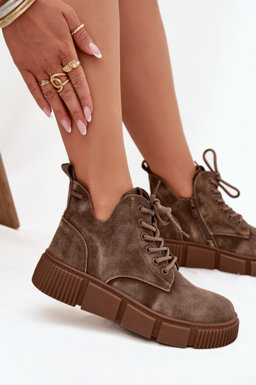 iš zomšos žemakulniai batai moterims su platforma Big Star SS274594 smėlio spalvos