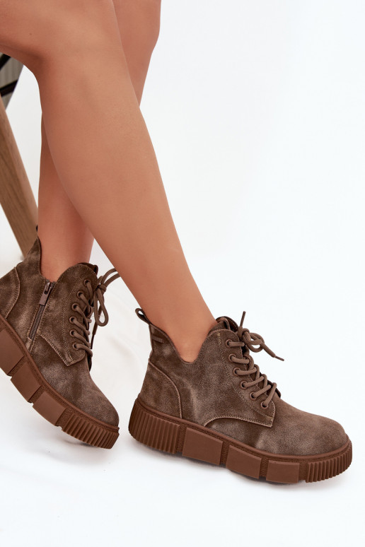 iš zomšos žemakulniai batai moterims su platforma Big Star SS274594 smėlio spalvos