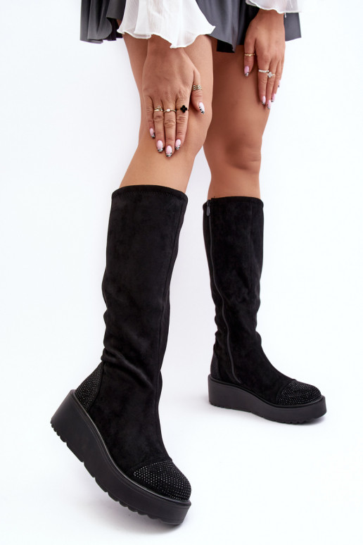 moteriški ilgaauliai batai iš zomšos su platforma S.Barski HY53-8 Juodos spalvos moteriški ilgaauliai batai iš zomšos su platforma S.Barski HY53-8 Juodos spalvos