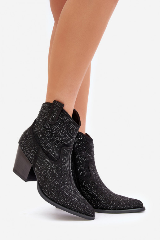 Dekoruotos kaubojiško stiliaus aulinukai su kulniukais Z Noskami smailiomis nosytėmis S.Barski HY42-121 Juodos spalvos