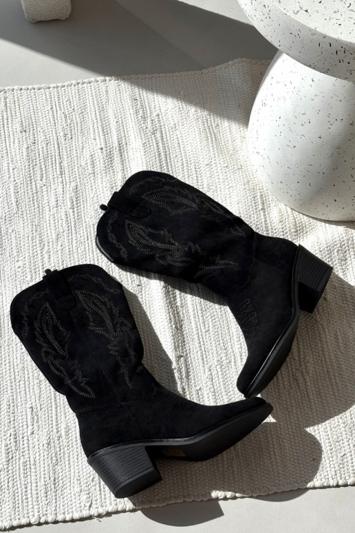 moteriški ilgaauliai kaubojiško stiliaus batai su kulniukais pašiltinti Vinceza 16508 juodos spalvos