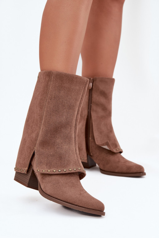 Šilti ilgaauliai batai su ištiesinta viršutine dalimi Vinceza 16516 smėlio spalvos