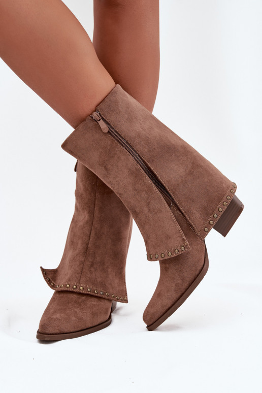 Šilti ilgaauliai batai su ištiesinta viršutine dalimi Vinceza 16516 smėlio spalvos