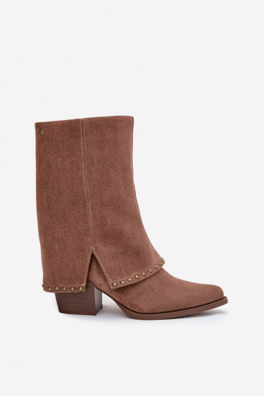 Šilti ilgaauliai batai su ištiesinta viršutine dalimi Vinceza 16516 smėlio spalvos