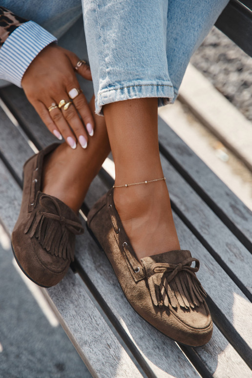 Moteriški mokasinai su kutais ir kokarda chaki spalvos "Olivianne"