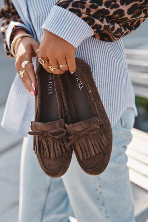 Moteriški mokasinai su kutais ir kokarda chaki spalvos "Olivianne"