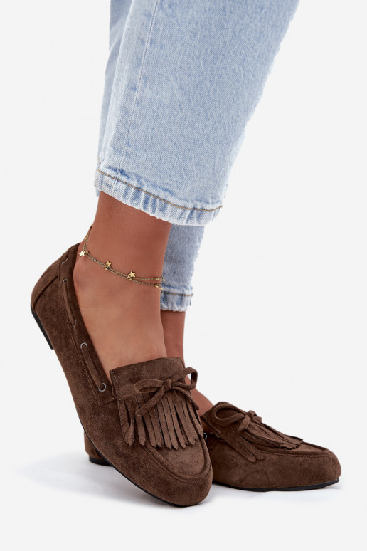 Moteriški mokasinai su kutais ir kokarda chaki spalvos "Olivianne"