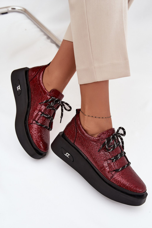 Lakuoti natūralios odos pusbačiai  su platforma Artiker 57C2046 bordo spalvos