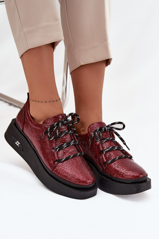 Lakuoti natūralios odos pusbačiai  su platforma Artiker 57C2046 bordo spalvos