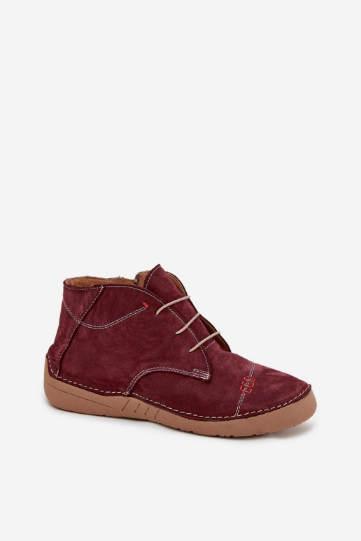 Odiniai moteriški batai su siūlėmis, pilies tipo, Artiker 57C2116, bordo spalvos