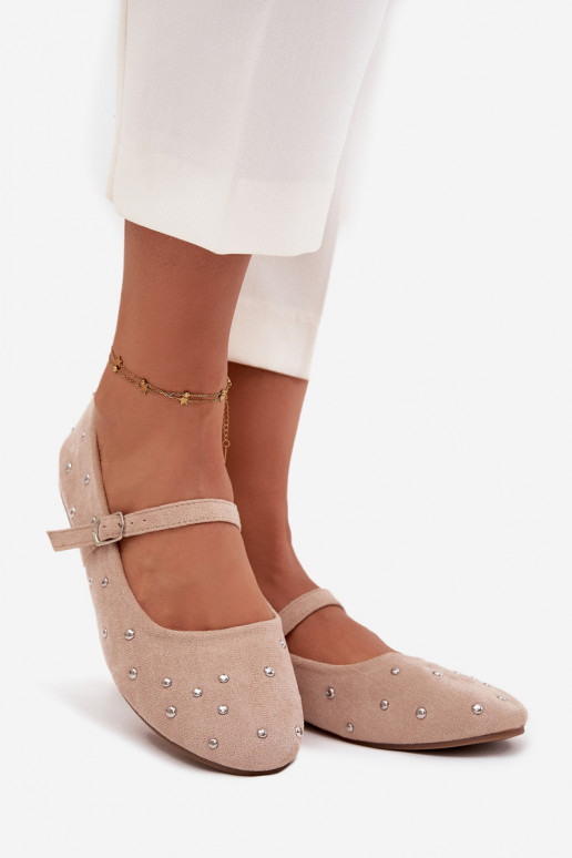 Dekoruotos moteriškos balerinukės su dirželiais rožinės spalvos Olivisse