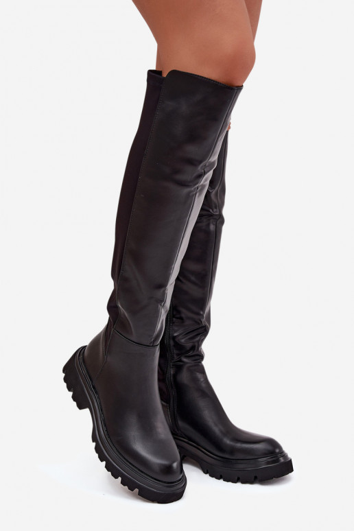 Įsispiriamo modelio moteriški ilgaauliai batai iš eko odos, juodos spalvos, Sylvina