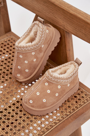 sniego batai Vaikiški Z su gėlių motyvaisuszkami pašiltinti su kailiuku viduje smėlio spalvos Palina