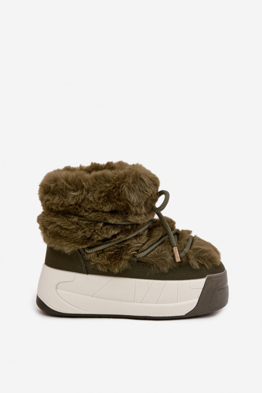 sniego batai  su platforma su stilingomis detalėmis ir kailiuku chaki spalvos Kalivira
