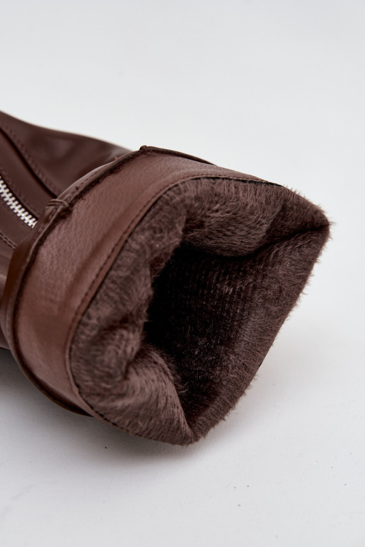 moteriški ilgaauliai batai Z Wywiniętą Cholewką su sagtimis I sidabro spalvosm Zamkiem pašiltinti rudos spalvos Bressa