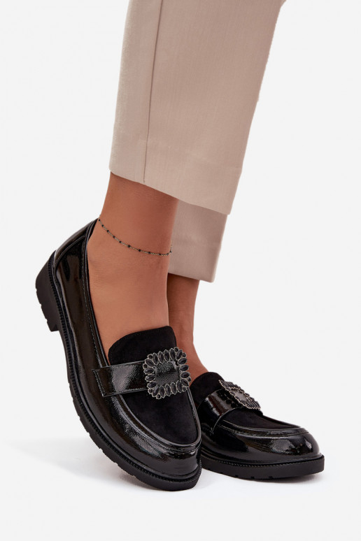 Lakuoti mokasinai  dekoruoti su sagtimis S.Barski HY52-546 Juodos spalvos